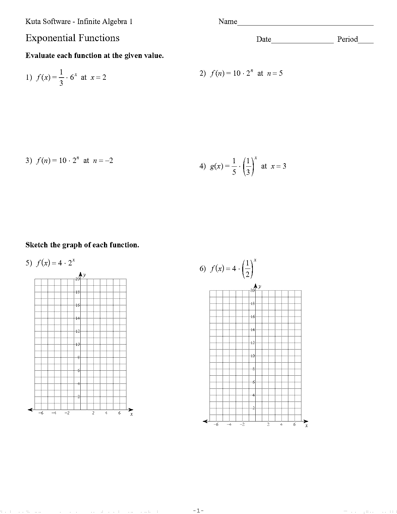 graphing exponential functions practice worksheet key