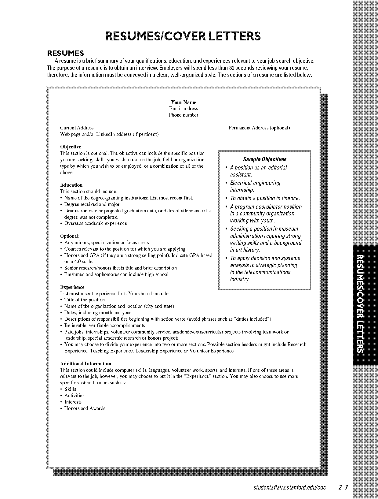 objective in resume with work experience