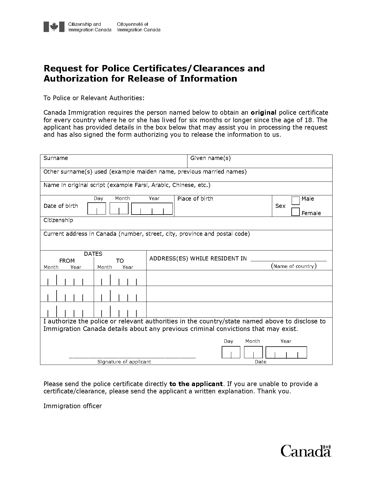 police clearance application letter